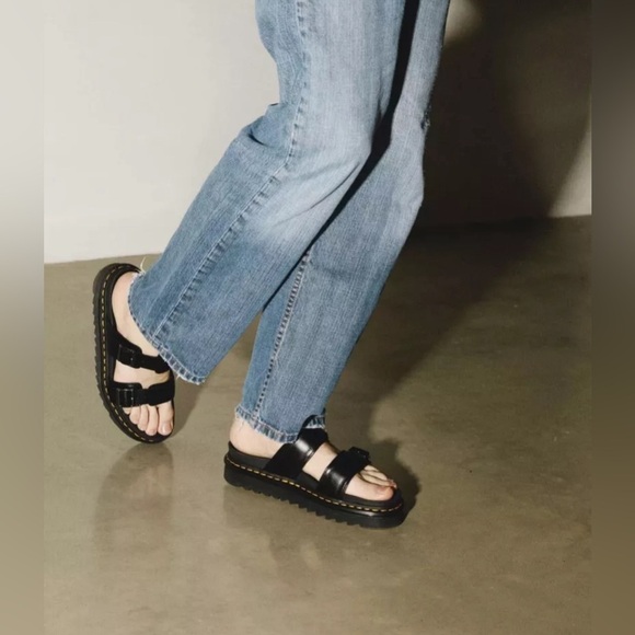 Dr. Martens Shoes - Dr. Martens | Myles Brando Leather Buckle Slide | Black Sandals | Women’s 9